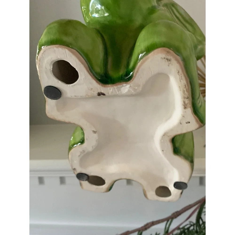 Vintage Green Glazed Baby Elephant Figurine home decor garden floral traditional